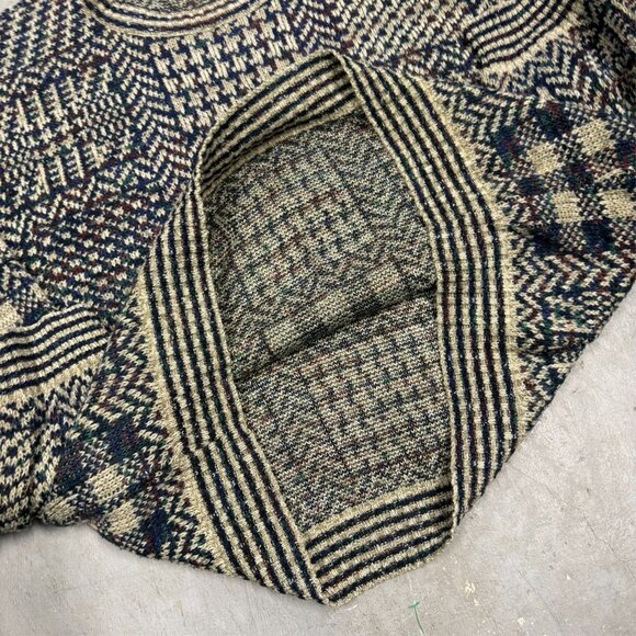Vintage 90s Fine Line Patchwork Pattern Knit Sweater Geometric XXL - Picture 9 of 9